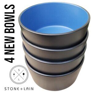NEW Stone Lain 4 Bowls Replacement Stoneware Dinnerware Set Blue Black Dishwashe